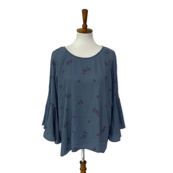 LC Lauren Conrad blue Bell waterfall 5/8 sleeves floral high low style lightweig - Picture 1 of 12